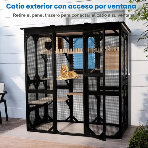 Miniatura 2 de FunXplore 180,6 cm de largo Catio para gatos al aire libre para gatos grandes con acceso a ventanas, jaula para gatos de entrada para múltiples
