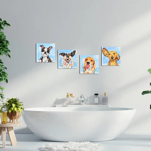 Miniatura 5 de KLVOS Obra de arte abstracta de cachorros, pintura de perros, imágenes divertidas de animales, decoración de pared, impresión en lienzo, galería