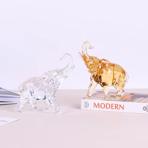 Miniatura 3 de Figuras de elefante acrílico transparente con acabado de cristal, estatuas africanas de alta gama para decoración del hogar, elefante con tronco