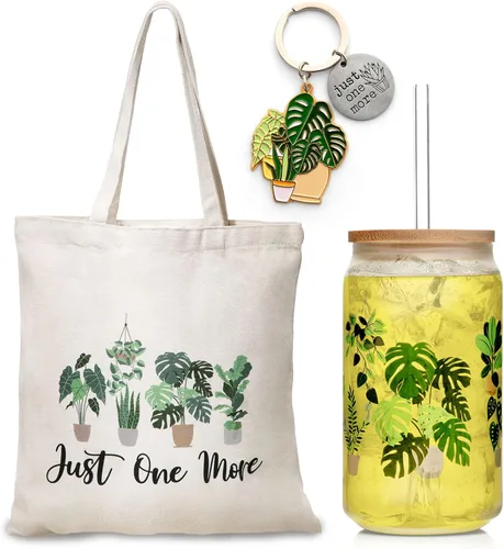 Nefelibata Regalos para amantes de las plantas para mujeres, bolsa de mano Plant Lady de 16 onzas, taza de café helado Just One More con tapa de