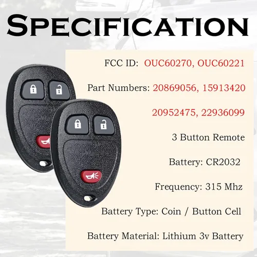 Miniatura 2 de SUPALAND Llavero remoto de repuesto para Chevy Silverado 1500 2500 Tahoe Suburban Avalanche Equinox GMC Sierra Acadia Yukon XL 2007 2008 2009 2010