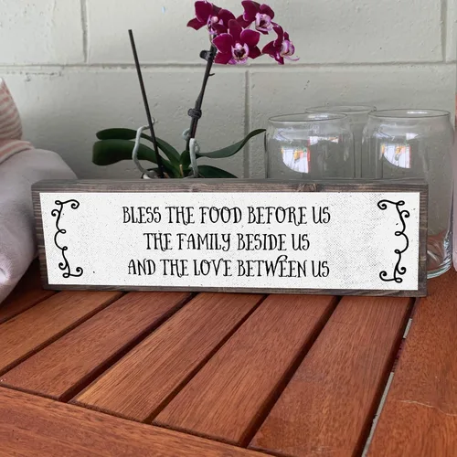 Miniatura 9 de Letreros de madera de cocina (medianos, madera y metal, bendiga la comida antes que nosotros, la familia a nuestro lado y el amor entre nosotros)