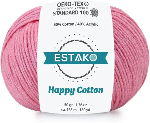 Miniatura 16 de Estako Happy Cotton, 1,76 oz (50 g) / 180 yardas (165 m) de lana 60 % algodón y 40 % acrílico, suave, fina/deportiva (2) para crochet y tejer