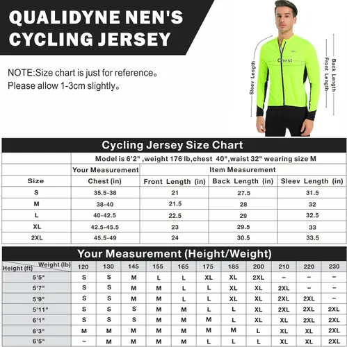 Miniatura 5 de qualidyne Camiseta de ciclismo para hombre, manga larga, cremallera completa, con 3 bolsillos traseros, tops de ciclismo