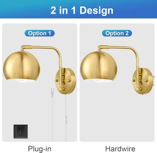 Miniatura 6 de Apliques de pared VATONI enchufables, apliques de pared regulables con brazo oscilante con cable de enchufe y interruptor de regulación con botón