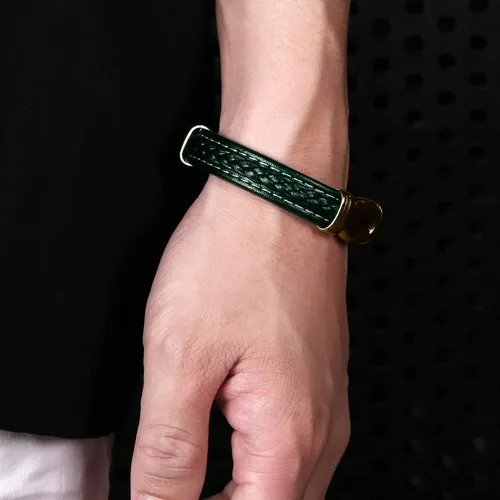 Miniatura 7 de Pulsera de cuero para hombre, pulsera de acero inoxidable, hebilla magnética para hombre