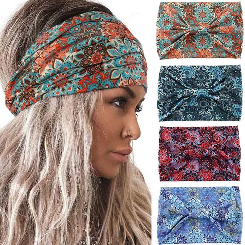 Miniatura 13 de Acenail Diademas anchas para mujer, turbante bohemio, diadema anudada, floral, elástica, antideslizante, para entrenamiento, yoga, bufandas