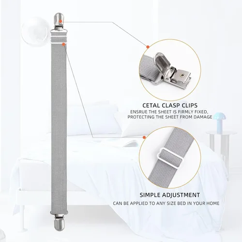 Miniatura 5 de 8 clips de correas ajustables para sábanas, soporte elástico para sujetar sábana de colchón y tirantes, agarradores para sujetar sábanas, colchones