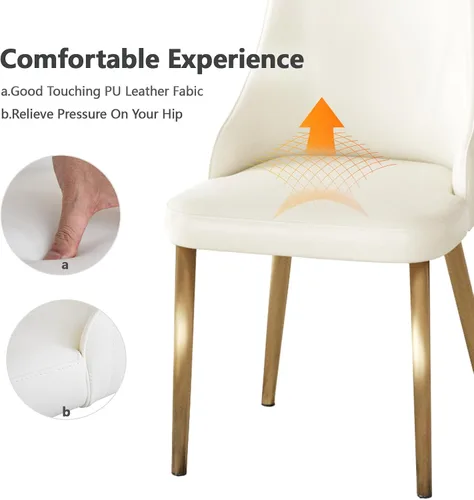 Miniatura 4 de Juego de 6 sillas de comedor tapizadas de 36.6 pulgadas, sillas de comedor modernas con marco de metal dorado y respaldo, silla de comedor de piel