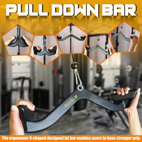 Miniatura 6 de BLUSLM LAT Pull Down Bar for Cable Machine, LAT Pulldown Attachments T-bar V-bar Cable Attachment for Gym, Back Tricep Strength Training Handle