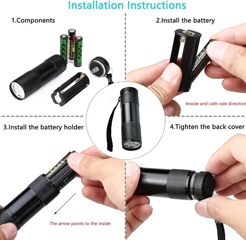 Miniatura 4 de Paquete de 6 luces negras UV 9 LED linterna antorcha luz al aire libre etc (paquete de 6)