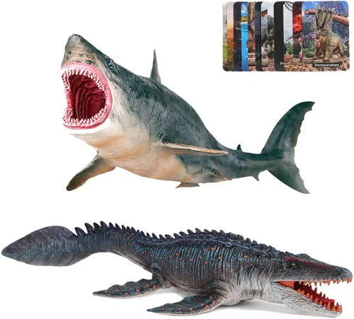 EOIVSH Megalodon & Mosasaurus - Juego de juguetes de dinosaurios realistas, figuras de monstruos marinos del océano para recuerdos de fiesta,