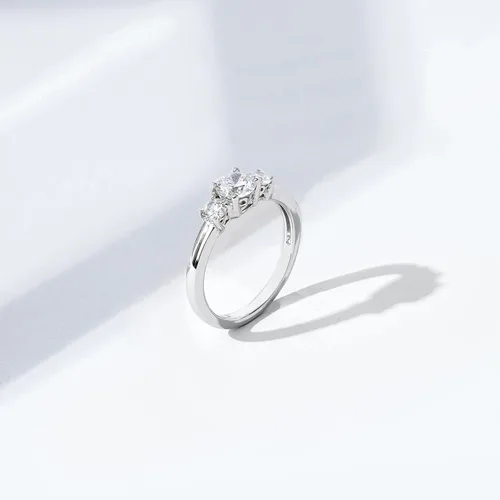 Miniatura 6 de Anillo de aniversario Swarovski de plata de ley, bañado en platino, corte redondeado, tres gemas de circonia, platino-bañado-plata, 9, Platino
