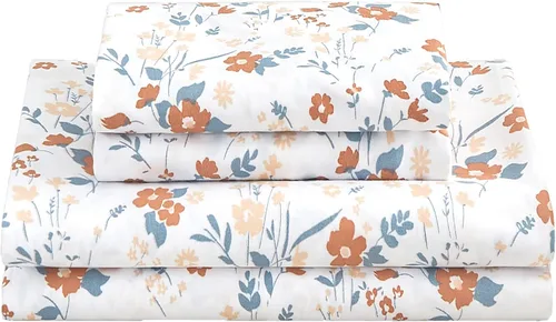 Softan Sábanas de flores naranjas para cama de tamaño King, sábanas estampadas con estampado floral – Sábanas bajeras de microfibra suave con patrón