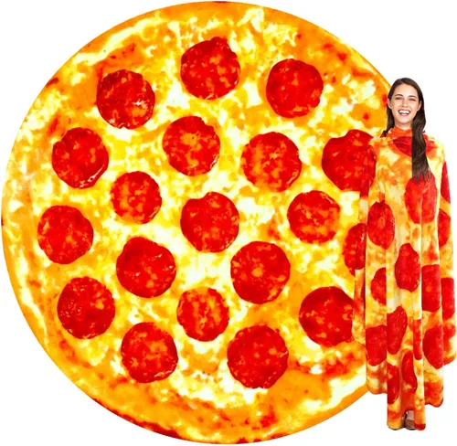Miniatura 12 de Manta de Pizza de 63 Pulgadas Tamaño Adulto de Doble Cara, Manta de Comida de Pizza para Adultos y Niños, Mantas Divertidas de Doble Cara Realistas