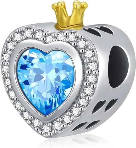 Miniatura 2 de LONAGO Abalorio personalizado con foto para mujer, plata de ley 925, con forma de corazón, piedra natal simulada