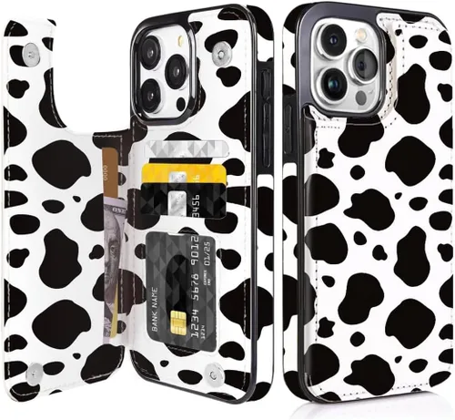Miniatura 13 de Funda compatible con iPhone 14/15 con tarjetero y ranuras integradas de piel sintética con función atril y a prueba de golpes para iPhone 14/15