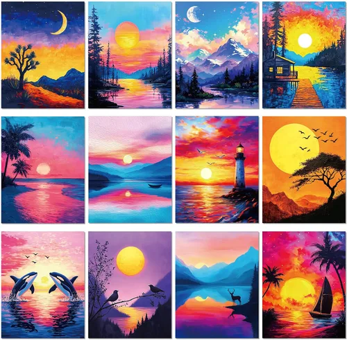 Miniatura 10 de Sherr 12 lienzos predibujados para pintar animales, lienzos preimpresos para pintar para principiantes, estudiantes, suministros de pintura