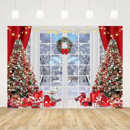 Miniatura 2 de AIBIIN Telón de fondo de Navidad de invierno de 7 x 5 pies, para fotografía, árbol de Navidad, regalo de Feliz Navidad, pancarta del país