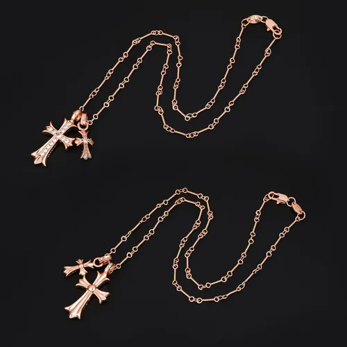 Miniatura 3 de Collar de cruz chapado en oro de 14 quilatesplata de ley con colgante de doble cruz CZ, collares de cruz de circonita cúbica para mujeres, hombres