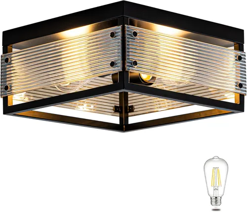 Miniatura 15 de MAYNA Lámpara de techo de granja, lámpara de techo rústica de 2 luces con montaje empotrado de metal y madera, accesorios de iluminación de pasillo