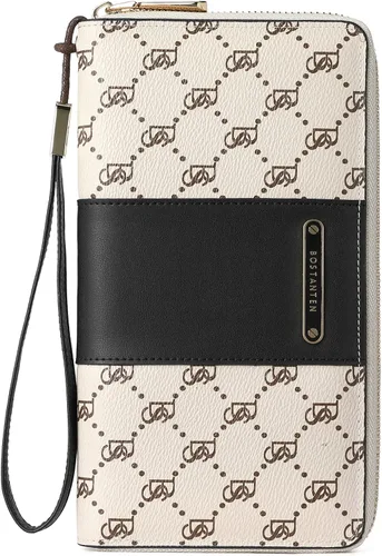 BOSTANTEN - Carteras de cuero para mujer, bloqueo de identificación por radio frecuencia (RFID), cierre de cremallera alrededor, tarjetero, cartera