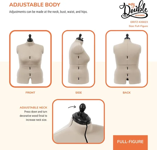 Miniatura 5 de Dritz My Double Designer Forma de Vestido Ajustable de Figura Completa, Tallas Femeninas US 20–24, Maniquí de Costura con Torso Corporal que se