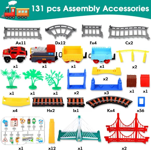 Miniatura 3 de Juego de Pistas de Tren Eléctrico DIY 2 en 1 para Niños de 4-8 Años, Juego de Pistas de Tren y Autos, Puente con Luces y Tren con Sonido, Accesorios