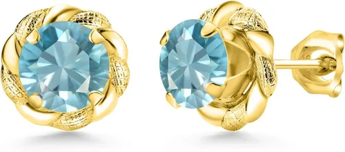 Miniatura 122 de Gem Stone King Aretes de plata de ley 925 de 0.236 in con piedra natal redonda para mujer