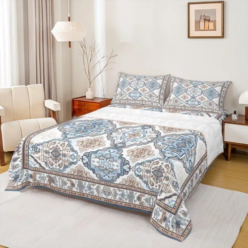 Miniatura 7 de Erosebridal Juego de sábanas y fundas de almohada vintage con estampado floral oriental para niños pequeños, juego de sábanas de medallón persa