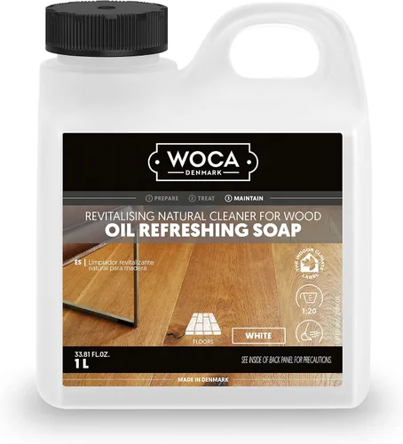 Miniatura 6 de WOCA Aerosol de jabón refrescante de aceite de Dinamarca Natural – Limpiador y rejuvenecedor listo para usar para suelos de madera aceitada blanca
