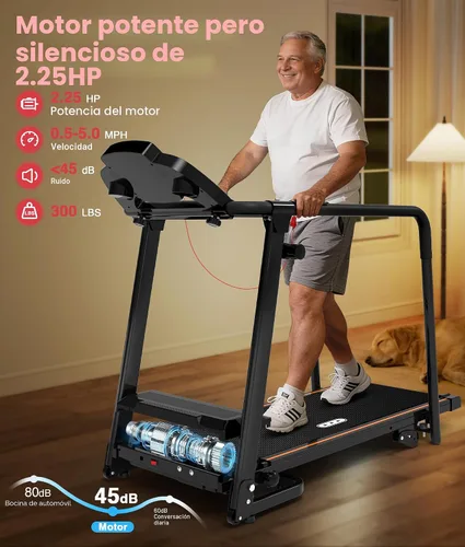 Miniatura 7 de Redliro Walking Treadmill with Long Handrails – Treadmill for Seniors 300 lbs Capacity – Foldable, Lightweight with Wheels, Cup & Phone Holder
