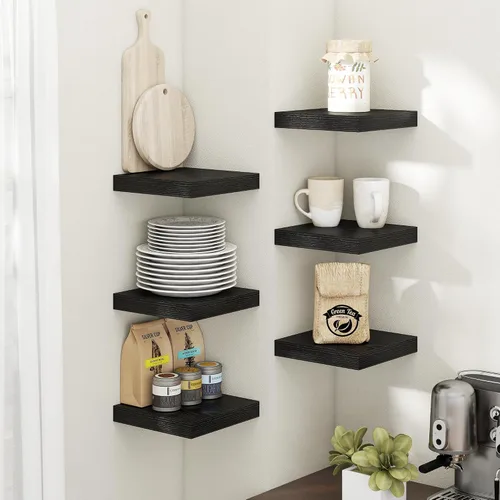 Miniatura 2 de Estantes flotantes para pared con soportes invisibles, estantes de madera de ingeniería montados en la pared con grano de madera para sala de estar
