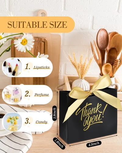 Miniatura 3 de EQOREIIN Bolsas de regalo pequeñas, paquete de 25 bolsas de regalo de 4.5 x 1.8 x 3.9 pulgadas, mini bolsas de agradecimiento de papel kraft negro