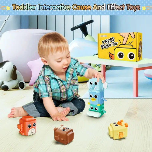 Miniatura 5 de Juego de Juguetes Apilables para Niños de 18+ Meses, 6 en 1 Juguetes Sensoriales Infantiles con Expresiones Cambiantes, Bloques Apilables