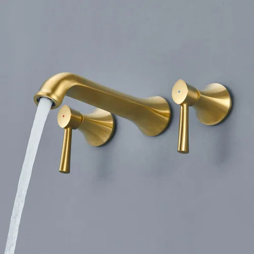 Miniatura 6 de Llenador de bañera romano de montaje en pared, grifos de bañera de latón dorado cepillado con 2 asas