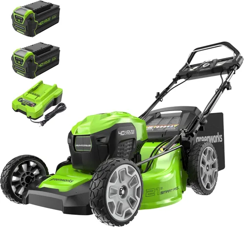 Greenworks Cortacésped inalámbrico sin escobillas de 40 V 21 pulgadas (ritmo inteligente / autopropulsado) (más de 75 herramientas compatibles), (2)