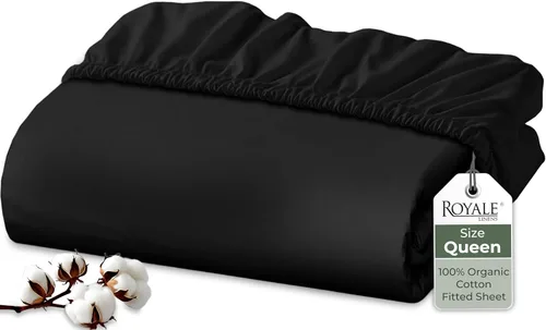 Miniatura 40 de Royale Linens Sábana bajera ajustable de algodón 100% orgánico - Tejido percal - Sábanas bajeras de bolsillo profundo súper suaves - Sábana elástica
