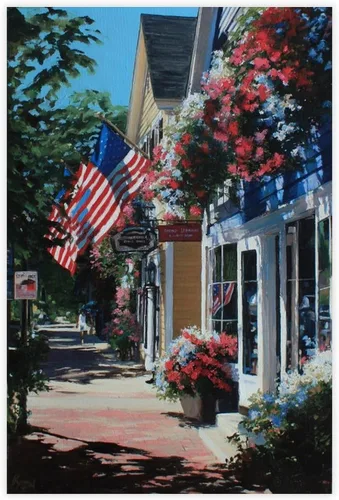 Miniatura 28 de JDBeehpy 1pcs Framed American Flag Wall Art Patriotic Poster Printing July 4th Patriotic Wall Decoration Street View Flower Painting Farmhouse