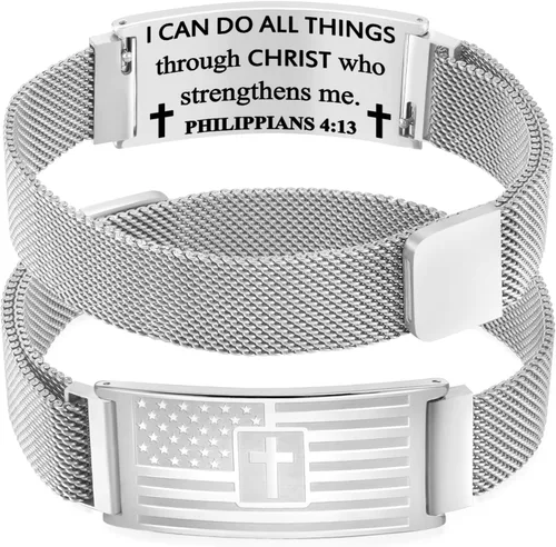 Miniatura 55 de DuoDiner Regalos de primera comunión, pulsera de cruz para niños y hombres, bandera estadounidense, versículo bíblico cristiano, regalos de joyería