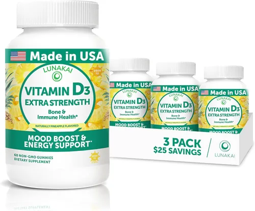 Miniatura 10 de Lunakai Gomitas de vitamina D3 K2 hechas en Estados Unidos con calcio – Suplemento vegano diario 3 en 1 para apoyo óseo e inmunológico para mujeres