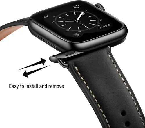 Miniatura 4 de SUNFWR Correas de cuero compatibles con Apple Watch de 1.61, 1.57, 1.5 pulgadas para hombres y mujeres, correa de repuesto de cuero genuino de grano