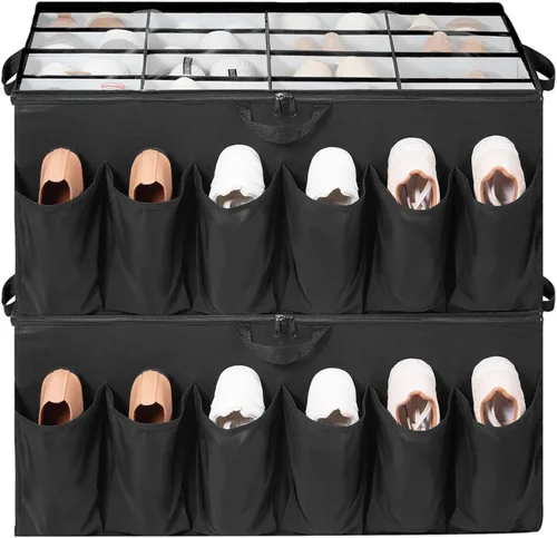 Miniatura 11 de Organizador de zapatos para armario, solución de almacenamiento de zapatos con cubierta transparente y separadores ajustables, caja de zapatos