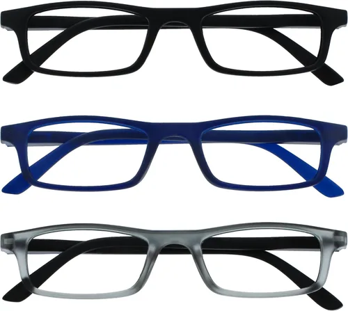 Miniatura 20 de OPULIZE TED - Lentes de lectura para mujeres y hombres, marco mate rectangular, ligero, estrecho, con bisagras de resorte, gris transparente +1.50