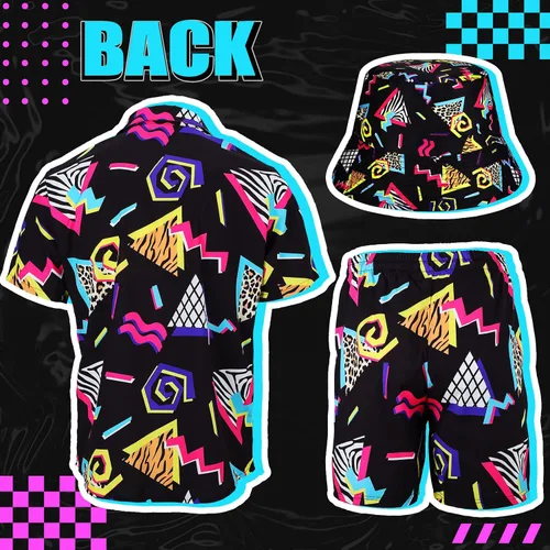 Miniatura 6 de Conjunto de 2 piezas de camisa y pantalones cortos retro de los años 80 y 90 con sombrero, trajes de playa hawaianos para hombres, fiesta