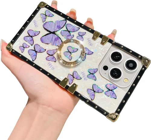 Miniatura 29 de Bonita funda compatible con Samsung Galaxy S22 Ultra, soporte plegable de lujo con diseño de mariposa brillante para mujeres y niñas, funda Blanco