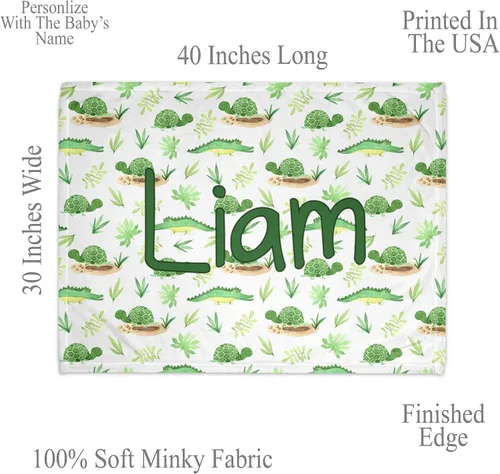 Miniatura 2 de Mantas de bebé personalizadas de cocodrilo para niños con nombre, suaves para recién nacidos, mantas de bebé personalizadas para niños Caimán