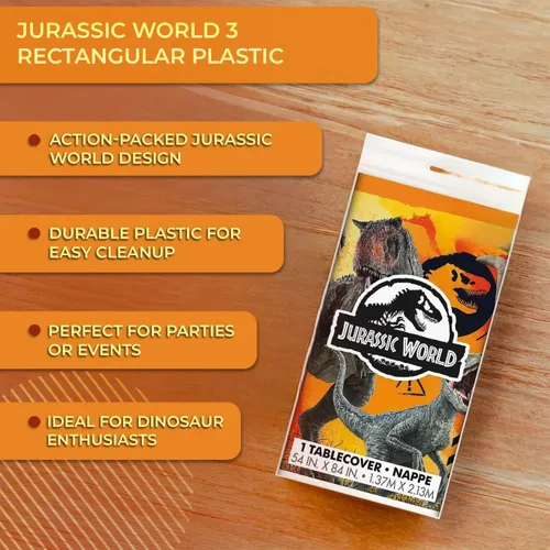 Miniatura 6 de Mantel rectangular de plástico multicolor Jurassic World 3 (54 x 84 pulgadas), 1 unidad, diseño vibrante, perfecto para celebraciones de cumpleaños