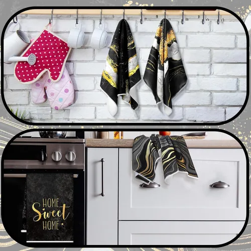 Miniatura 4 de Geyoga 4 piezas de toallas de cocina de Navidad de mármol negro y dorado, toallas de mano para platos absorbentes, paños de lavado de mármol