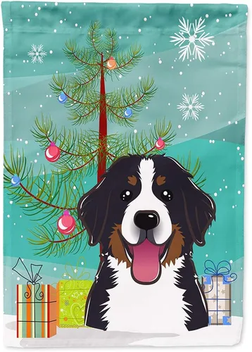 Miniatura 122 de Caroline's Treasures BB1622CHF - Bandera de casa Shih Tzu con árbol de Navidad y gris plateado para porche, grande, para colgar en la pared